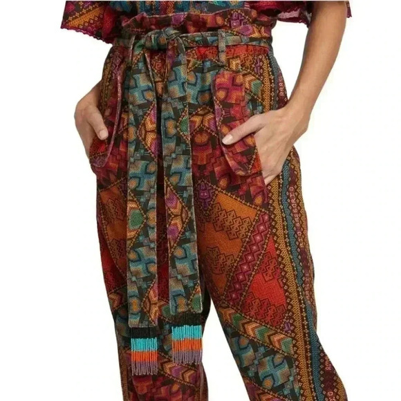 NWT Farm Rio Striped Paper Bag Pants Beaded Bohemian Aztec Tribal Tropical Pants - Picture 7 of 12